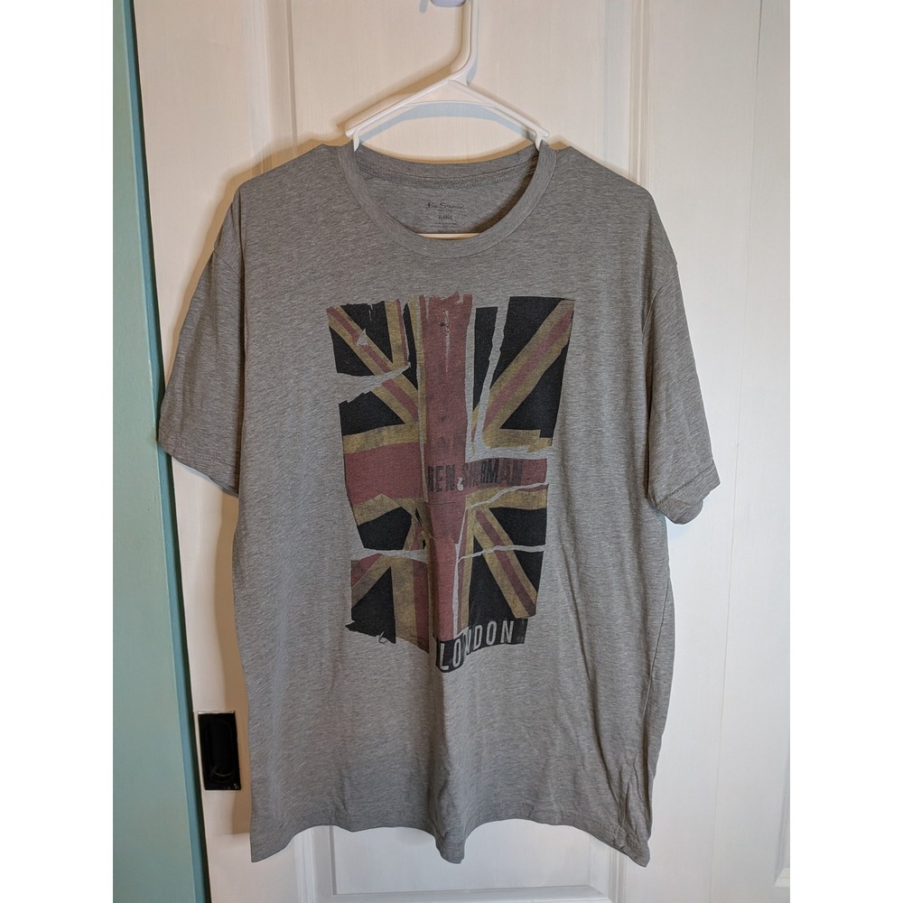Ben Sherman Mens XL Gray Union Jack London Graphic Tee Short Sleeve T-Shirt